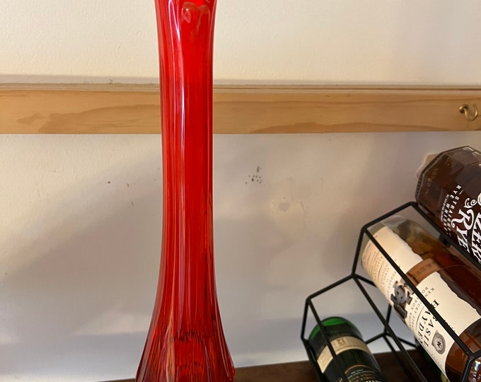 Vintage Fenton Amberina Thumbprint Vase, Colonial Orange Fenton Tall Vase, Lover Antiques and Vintage