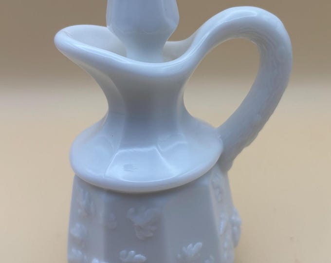 Vintage Milk Glass Cruet with Stopper Westmoreland Paneled Grape Design Lover Antiques and Vintage