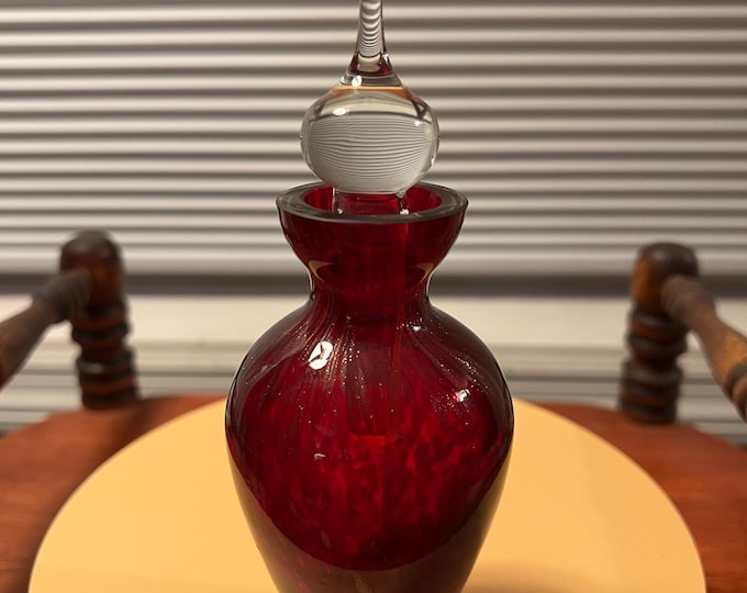 Vintage Red Drip Glitter Apothecary Crystal Bottle with Stopper Glass Art Hand Blown Decanter Lover Antiques and Vintage