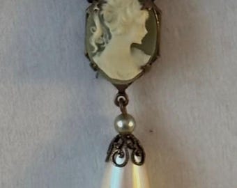 Vintage Cameo with Pearl Drop Necklace, Lover Antiques and Vintage