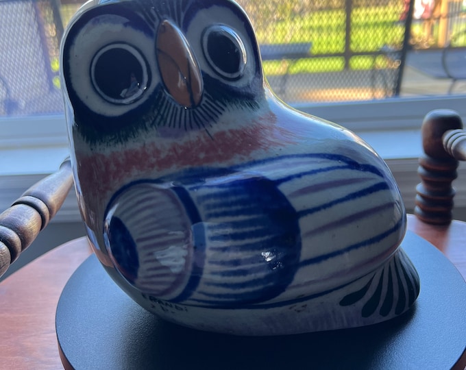 Vintage Tonala Mexican Pottery Owl, ERandi signed, Owl Art, Mid-Century Modern Pottery, Bird Lover Antiques and Vintage