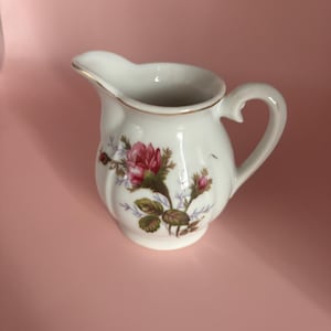 Vintage Fine Porcelain Creamer with Pink Rose Pattern Mini Pitcher Creamer Lover Antiques and Vintage