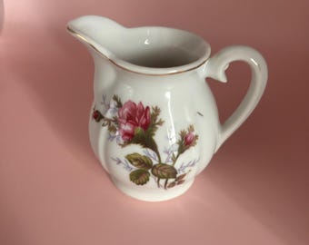 Vintage Fine Porcelain Creamer with Pink Rose Pattern Mini Pitcher Creamer Lover Antiques and Vintage