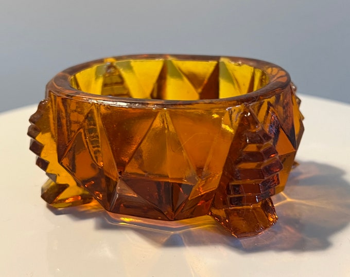 Vintage Amber Cut Glass Rectangular Dish, Container, Figurine, Sugar Dish, Toothpick Holder, Container Glass Art Lover Antiques and Vintage