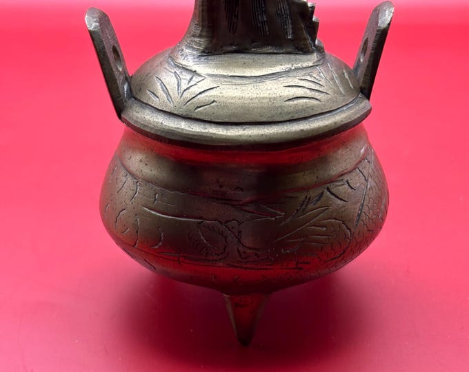Antique Brass Incense Holder with Lid, Signed, Chinese Pot, Lover Antiques & Vintage