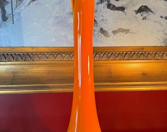 Vintage LE Smith Bittersweet Slag Smoothie Glass Vase, Orange Mid Century Modern Decor
