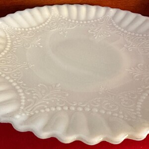 Depression Milk Glass White Monax Petalware Salad Plate, 8” Lace Pattern White Special Glass Plate Lover Antiques and Vintage image 4
