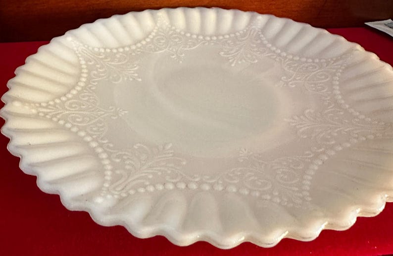 Depression Milk Glass White Monax Petalware Salad Plate, 8” Lace Pattern White Special Glass Plate Lover Antiques and Vintage image 4