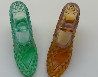 Vintage Emerald Green Glass Shoe or Amber Glass Shoe Lover Antiques and Vintage