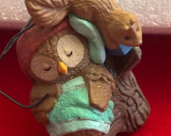 1993 Hallmark Christmas Tree Owliver with Squirrel Ornament, Holiday Decor, Gift for Her