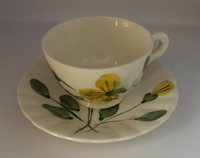 Blue Ridge Southern Potteries Footed Cup, Coffee Mug, Yellow Nocture Teacup, Lover Antiques and Vintage
