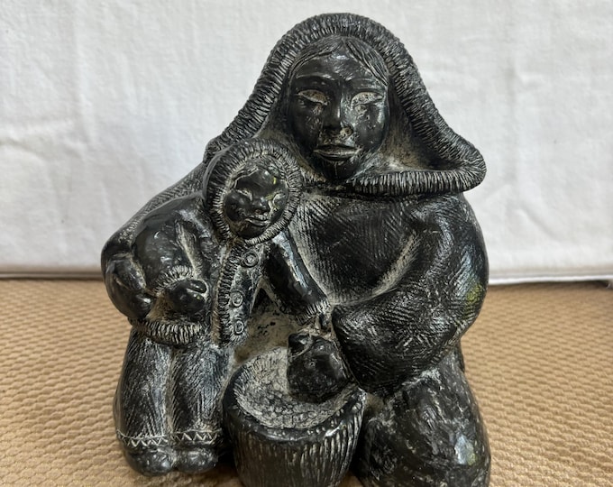 Vintage Inuit Mother & Child Cast Iron Figurine The Wolf Sculptures A Wolf Original Statue Made in Canada Lover Antiques and Vintage