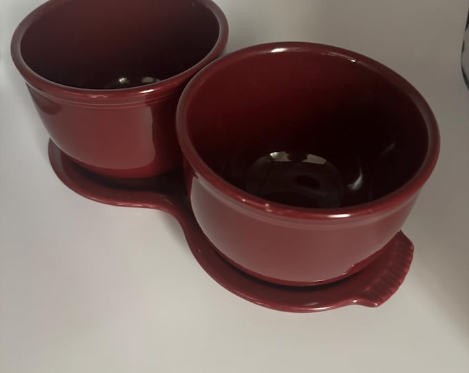 Vintage Homer Laughlin Set of 4 Bowls and 1 Ceramic Two Bowl Tray Holder Lover Antiques and Vintage