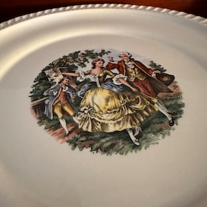 Vintage Harker Pottery Plate: Gödel Victorian Courting Couple, 22K Gold