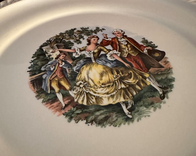 Vintage Harker Pottery Plate, Gödel Print Victorian Courting Couple 22K Gold Plate, Lover Antiques and Vintage