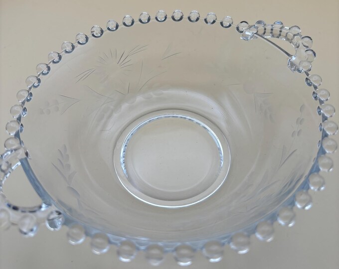 Antique Imperial Beaded Glass Wide Bowl with Etchings in Glass Lover Antiques and Vintage