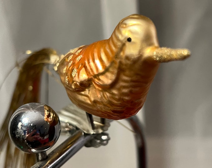 Vintage Yellow Bird Ornament with long tail tassel old ornaments glass art home decor collectibles