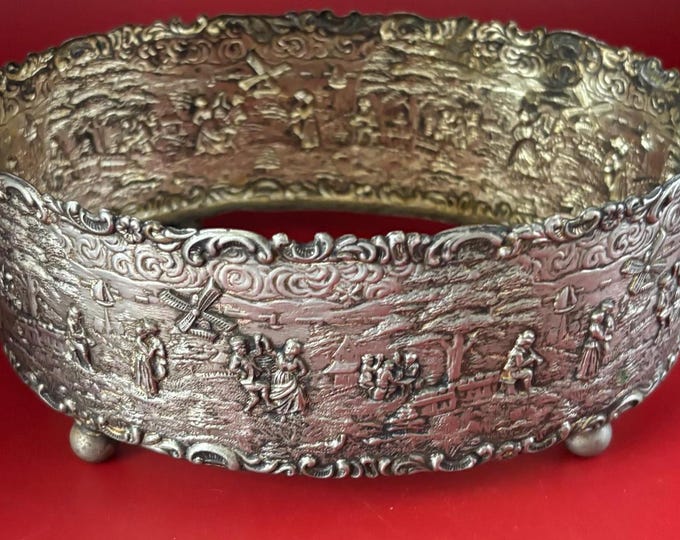 Antique Holland Ware Silver over Copper Dutch Colonial Ornate Repousse Holder Dish Hold Bowl Lover Antiques and Vintage