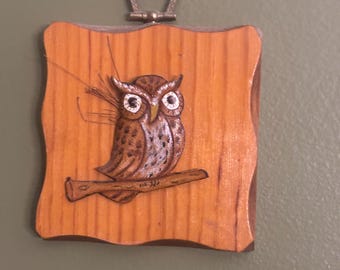 Owl Perched on Branch Wall Hanging, by M. Hall, Lover Antiques and Vintage