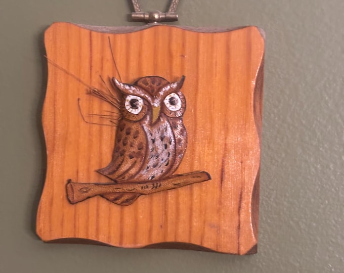 Owl Perched on Branch Wall Hanging, by M. Hall, Lover Antiques and Vintage