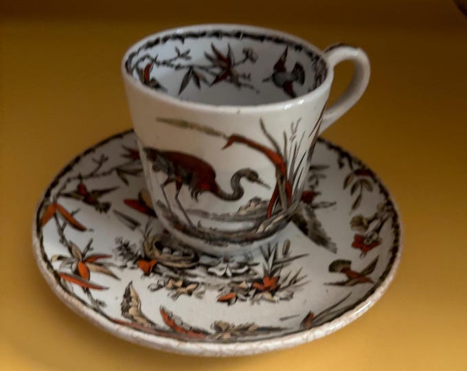 Antique Ridgeway Indus Porcelain Tea Cup and Saucer Pheasant RARE Lover Antiques and Vintage