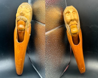 Vintage Hand Carved Nut Crackers Set of 2 Man Nutcracker Women Nut Cracker Lover Antiques and Vintage