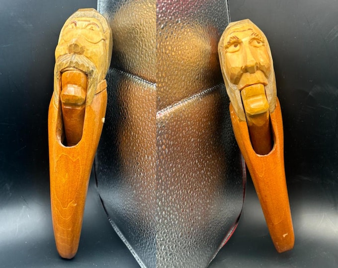 Vintage Hand Carved Nut Crackers Set of 2 Man Nutcracker Women Nut Cracker Lover Antiques and Vintage