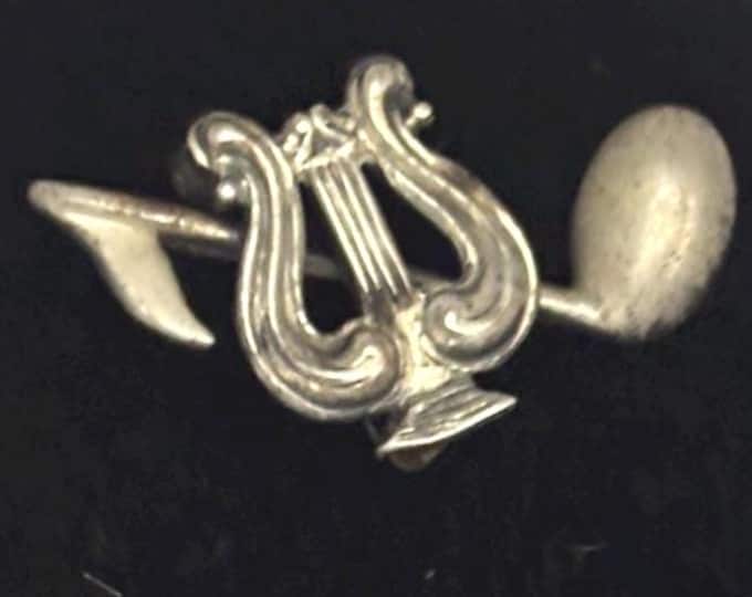 Vintage Sterling Silver Music Pin Brooch Lover Antiques Red Enamel Pins