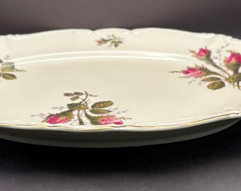 Rosenthal Porcelain Large Oval Platter, Selb Germany, Pink and Red Moss Rose Pompadour