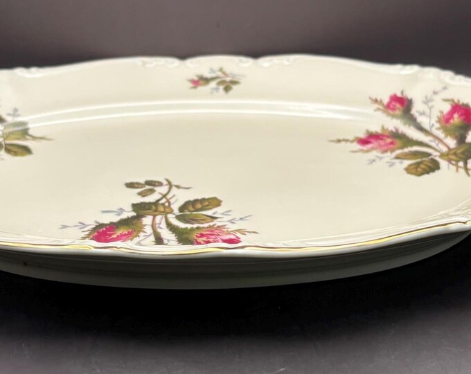 Rosenthal Porcelain Large Oval Platter, Selb Germany, Pink and Red Moss Rose Pompadour