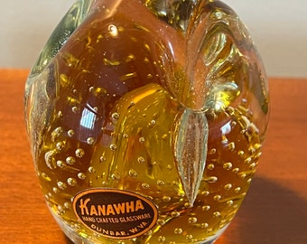 Vintage Amber Kanawha Owl Paperweight Glass Sculpture Art Glass Artwork Art Vintage Amber Kanawha Glass Art