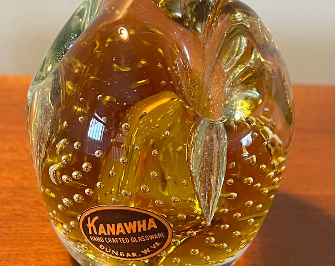 Vintage Amber Kanawha Owl Paperweight Glass Sculpture Art Glass Artwork Art Vintage Amber Kanawha Glass Art