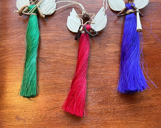 Bamboula Angel Ornaments Set of 3 Hand Crafted African Collection of 3 Ornaments Instruments Music Song Red Green Blue ornament handmade