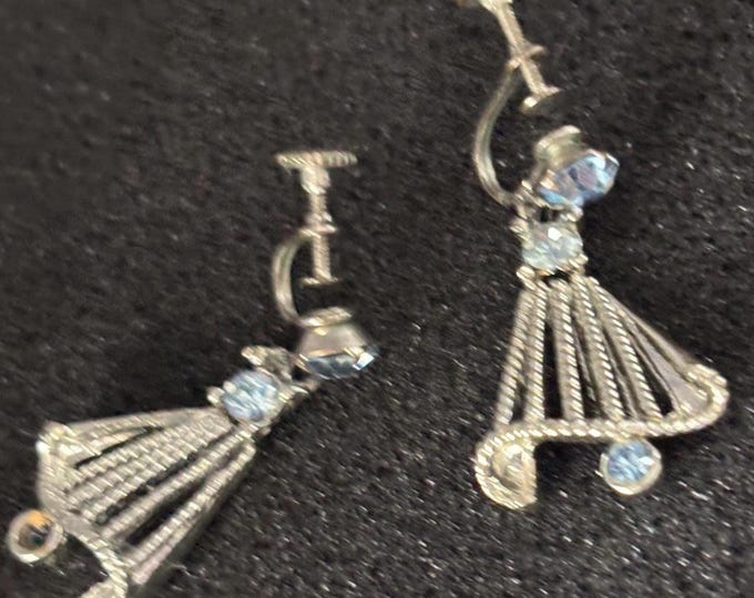 Vintage Silver & Aquamarine Rhinestone Earrings Lover Antiques and Vintage