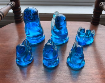 Vintage Bluebirds of Happiness signed by Leo Ward Family Collection of 6 Blue Art Glass Artwork Lover Antiques and Vintage
