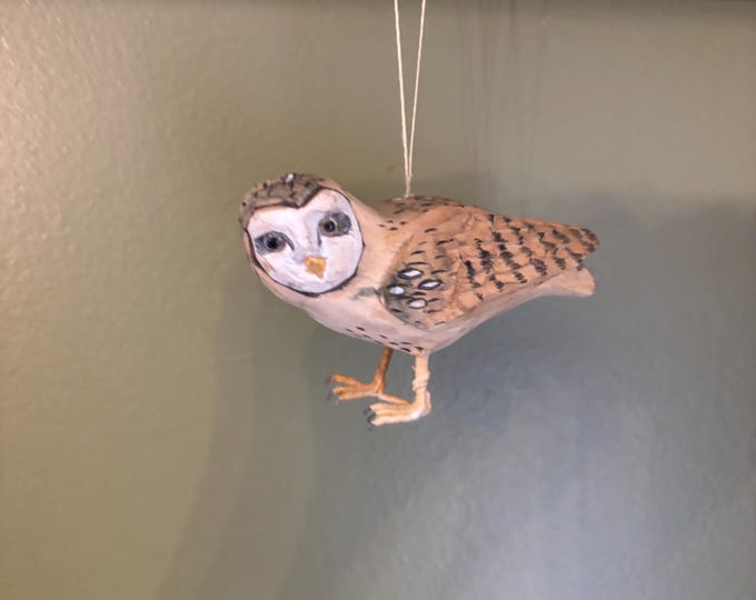 Vintage Barn Owl Wood Ornament Hand Carved and Hand Painted Owl Figurine Lover Antiques and Vintage