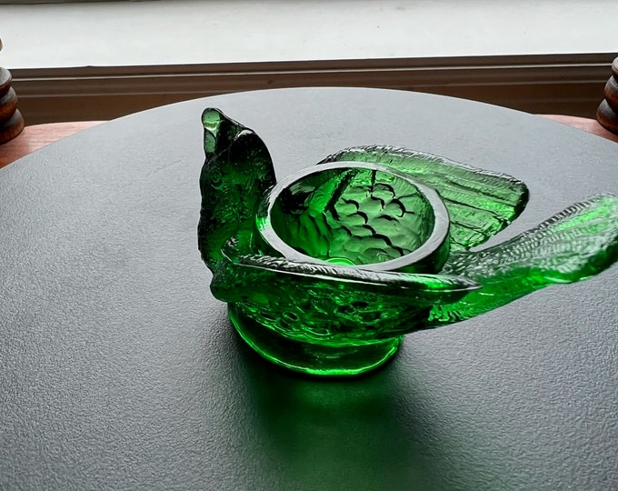 Vintage Green Degenhart Bird Glass Rooster Salt Cellar, Emerald, Art Glass Rooster Dish Holder Art Glass Home Decor Lover Antiques