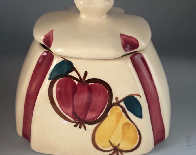 Purinton Pottery Canister Jar with Apple Pear Design, Drip Jar & Lid, Hand Painted Slipware Design