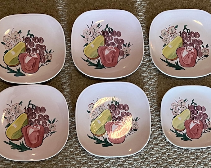 Vintage Red Wing Fruit Salt Plates Mid Century Modern Farmhouse Style Plate Pear Apples Grapes Dinnerware Lover Antiques and Vintage