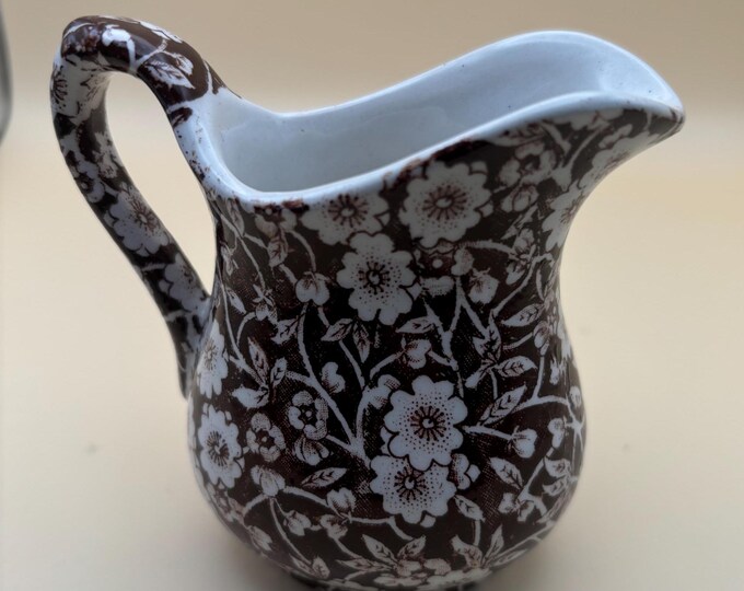 Vintage Royal Crownford Ironstone England Brown and White Floral Transferware Pitcher Lover Antiques and Vintage