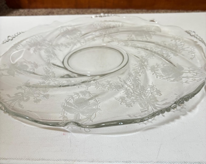 Heisey Orchid 14" Sandwich Platter Tray, Glass Etched Plate, Lover Antiques and Vintage