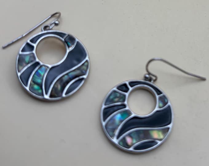 Vintage Abalone Mosaic Inlay Earrings Lover Antiques and Vintage