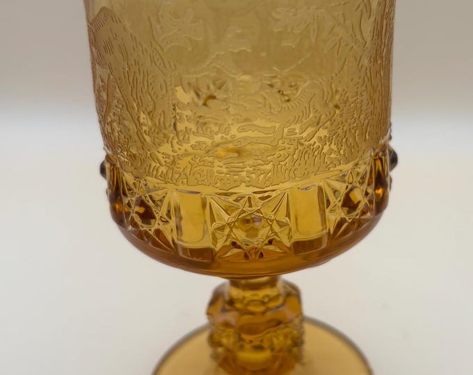 Vintage LG Wright Glass Co Daisy & Cube Amber Goblet Lover Antiques and Vintage