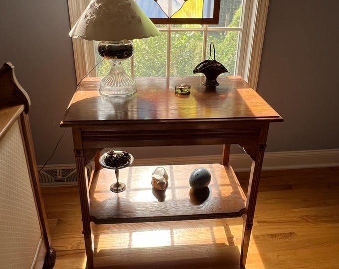 Antique Oak Side Table, End Table, Console Wood Entryway Lover Antiques and Vintage