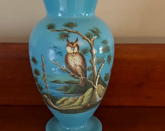 Vintage Owl Vase, Hand Painted Owl Vase, Turquoise Hand Painted Owl Vase, Lover Antiques and Vintage