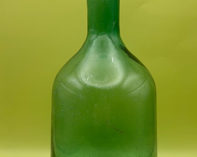 Antique Green Glass Fluted Bottle Emerald Glass Jar Emerald Wide Mouth Bottle Lover Antiques and Vintage