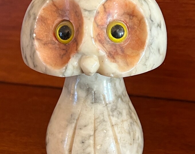 Vintage Alabaster Stone Mushroom Owl, Made in Italy, Vintage Stone Owl, Stone Mushroom Figure, Lover Antiques and Vintage