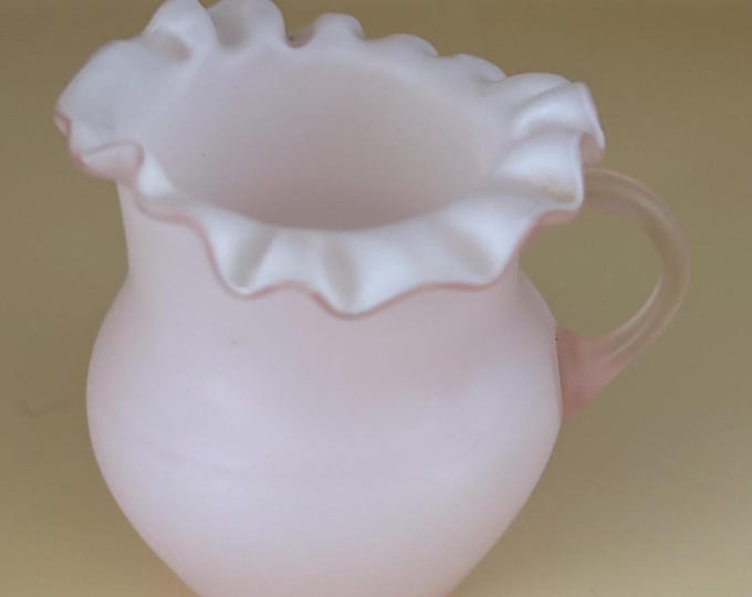 Antique Hobbs, Brockunier & Co. Pink Glass Ruffled Vase Light Pink Mini Pitcher with Handle Lover Antiques and Vintage