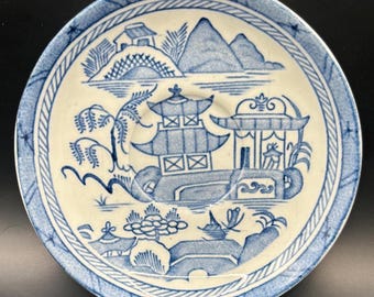 Canton Wood & Sons of England Antique Blue and White Saucer Woods Ware Plate Chinese Lover Antiques and Vintage