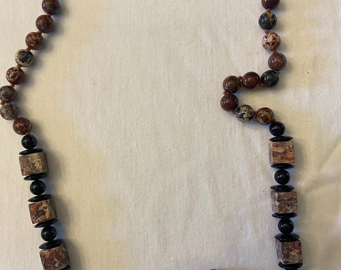 Vintage Black Onyx Jasper Necklace with Geometric Beads Earth Stone Necklace Unique Gift Opportunity Lover Antiques and Vintage